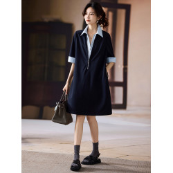 素木氣質翻領拼接連衣裙女夏季歐貨大碼寬松裙子2025年新款a字裙