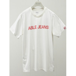 ABLE JEANS男t恤純棉短袖圓領印花體恤衫白色純棉寬松打底衫