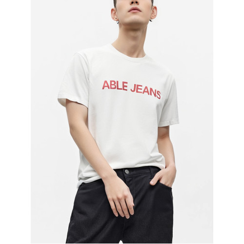 ABLE JEANS男t恤純棉短袖圓領印花體恤衫白色純棉寬松打底衫