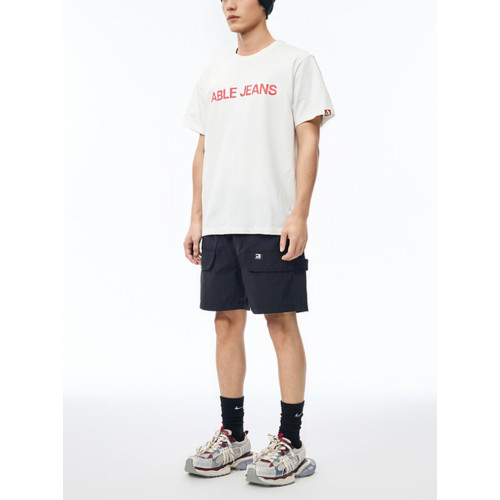 ABLE JEANS男t恤純棉短袖圓領印花體恤衫白色純棉寬松打底衫