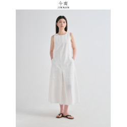 今南JINNAN 春夏簡約時尚赫本風氣質無袖收腰顯瘦背心連衣裙女
