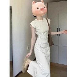 歐洲站修身顯瘦白色長裙子高級感輕奢禦姐法式氣質連衣裙夏裝新款