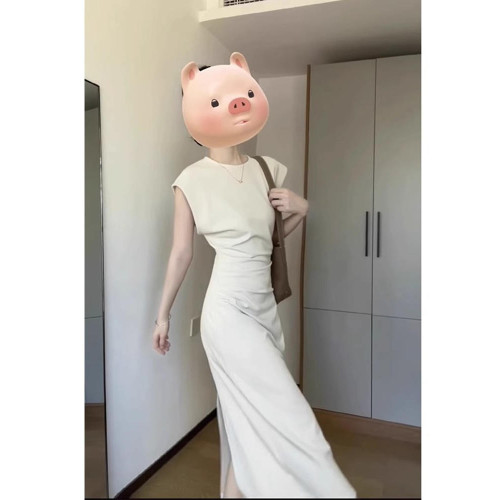 歐洲站修身顯瘦白色長裙子高級感輕奢禦姐法式氣質連衣裙夏裝新款