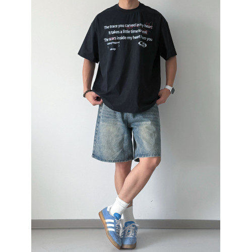 【阿XIAN】夏季涼感面料寬松圓領字母短袖男T恤