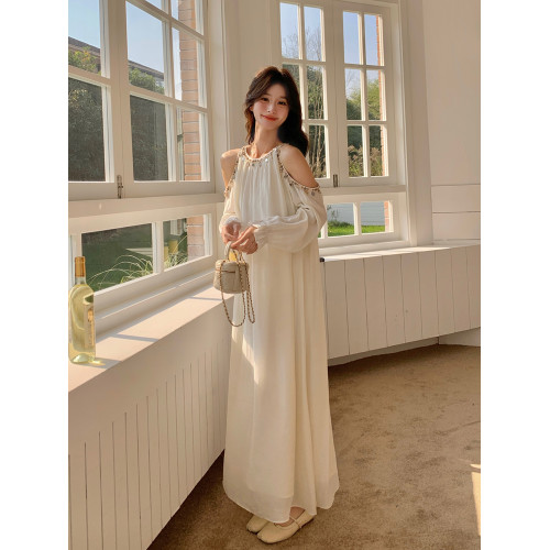 波西米亞度假風露肩連衣裙女2025夏季新款獨特高級感氣質法式長裙