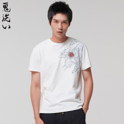 ONIARAI/鬼洗春秋潮流潮流男T恤魂鯉刺綉圓領休閒時尚短袖9NOB32