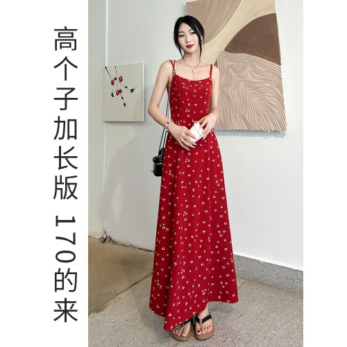 高個子175法式紅色吊帶波點連衣裙輕奢高級感長款收腰小衆不撞款