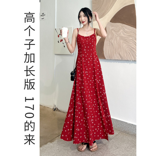 高個子175法式紅色吊帶波點連衣裙輕奢高級感長款收腰小衆不撞款
