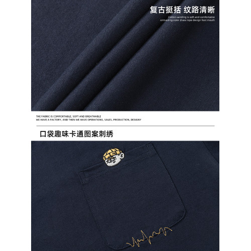 短袖男T恤2025夏季美式口袋卡通刺綉圓領體恤情侶裝休閒半袖