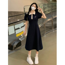 polo領連衣裙少女夏裝2025新款初中高中學生學院風運動收腰長裙子