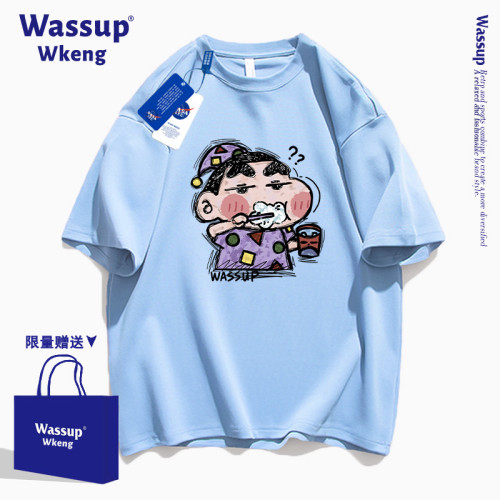 wassup聯名蠟筆小新短袖男t恤2025新款夏季潮牌美式寬松純棉上衣