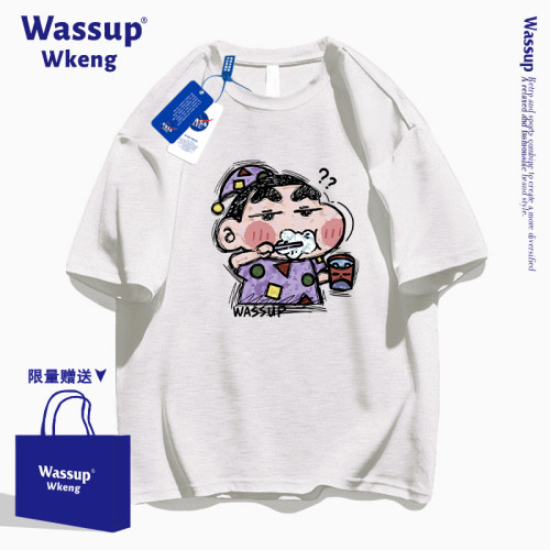 wassup聯名蠟筆小新短袖男t恤2025新款夏季潮牌美式寬松純棉上衣