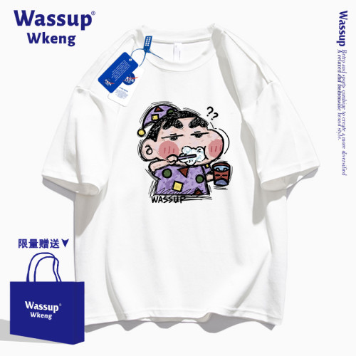 wassup聯名蠟筆小新短袖男t恤2025新款夏季潮牌美式寬松純棉上衣
