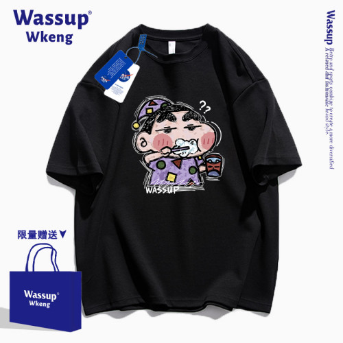 wassup聯名蠟筆小新短袖男t恤2025新款夏季潮牌美式寬松純棉上衣