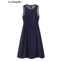 拉夏貝爾/La Chapelle民族風刺綉背心連衣裙女夏季修身顯瘦牛仔裙