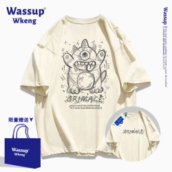 wassup聯名卡通小怪獸短袖男T恤2025新款夏季青少年純棉寬松半袖