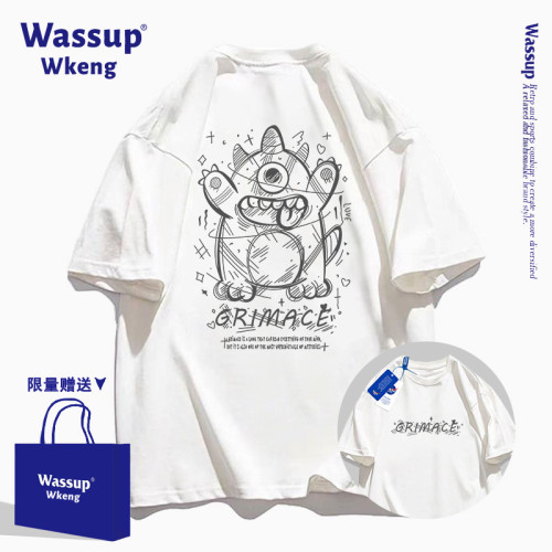 wassup聯名卡通小怪獸短袖男T恤2025新款夏季青少年純棉寬松半袖