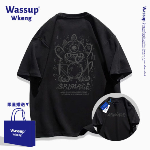 wassup聯名卡通小怪獸短袖男T恤2025新款夏季青少年純棉寬松半袖