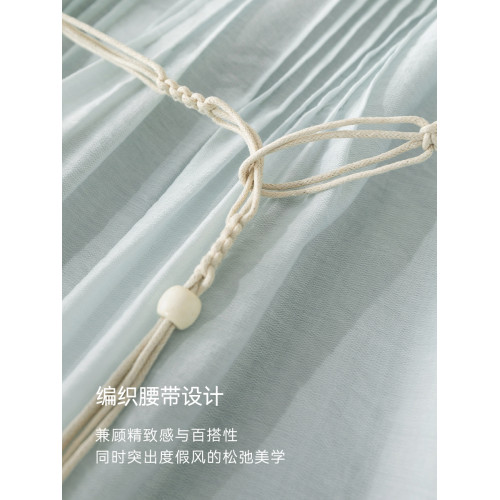 IHIMI海謐輕薄再生纖維連衣裙女2025夏季收腰薄荷曼波漂亮裙子