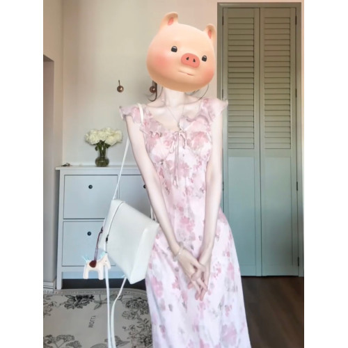 夏季新款法式小飛袖氣質感連衣裙女夏日穿搭雪紡碎花絕美長裙子