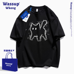 wassup聯名驚嚇貓短袖男款2025新款夏季寬松半袖上衣初中生男t恤