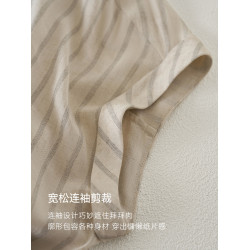 IHIMI海謐老錢風輕薄亞麻條紋連衣裙女2025夏季高級感時尚裙子