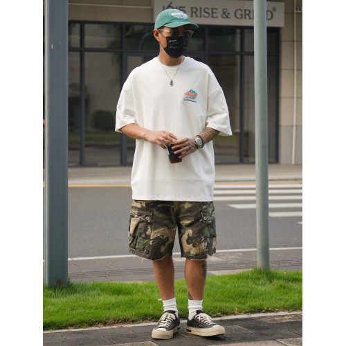 Propcell日系復古重磅265G山系趣味印花短袖男夏季休閒寬松男T恤