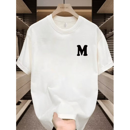 美式痞帥歐洲站潮牌簡約字母M印花重磅純棉短袖圓領男T恤打底衫夏