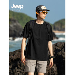 Jeep spirit涼感速乾男t恤短袖薄款戶外運動冰絲防曬純色體恤衫潮