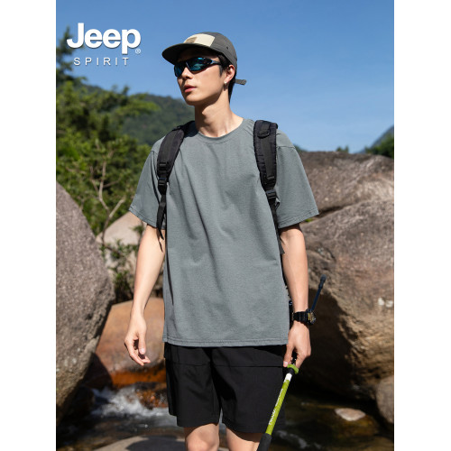 Jeep spirit涼感速乾男t恤短袖薄款戶外運動冰絲防曬純色體恤衫潮