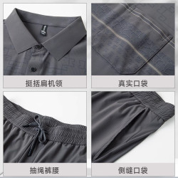 皮爾卡丹夏季爸爸套裝男士短袖冰絲POLO+休閒褲子男T恤父親兩件套