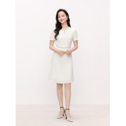 【三醋酸】Koradior珂萊蒂爾2025夏季新款知性白色短袖連衣裙女