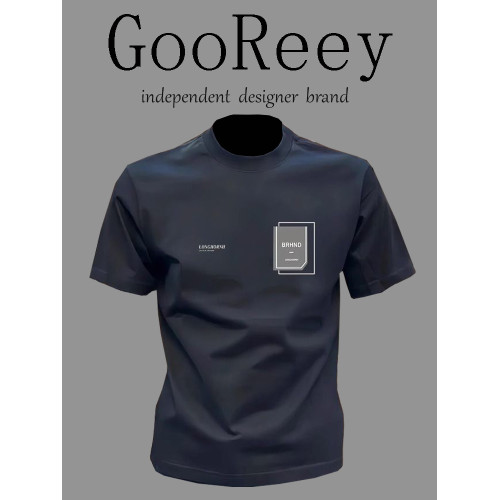 GooReey~夏季新款輕奢短袖男T恤假口袋印花純棉潮牌高級感體恤衫