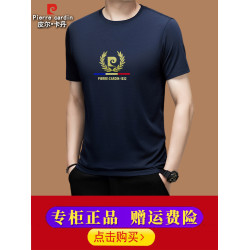 皮爾卡丹桑蠶絲男士t恤男夏季新款圓領冰絲半袖2025新款短袖男T恤