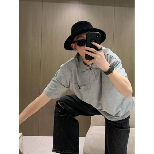 美式復古紐釦polo衫男T恤夏季設計感小衆韓版寬松翻領短袖上衣