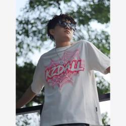 KZDALL原創設計蜘蛛網純棉短袖男t恤女夏季美式重磅圓領青少年ins
