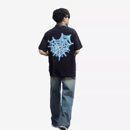 KZDALL原創設計蜘蛛網純棉短袖男t恤女夏季美式重磅圓領青少年ins