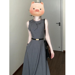 高級感法式灰色無袖背心連衣裙子女裝夏季2025新款巨好看收腰長裙