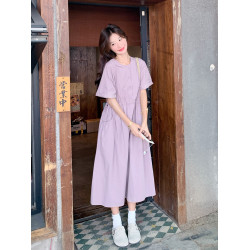 文藝慵懶風紫色連衣裙女夏季2025新款高腰遮肚子顯瘦休閒百搭長裙