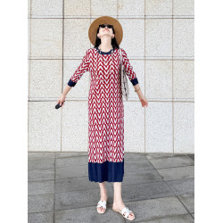韓女士2025夏日新款巨顯瘦穿搭褶皺連衣裙印花氣質漂亮長裙