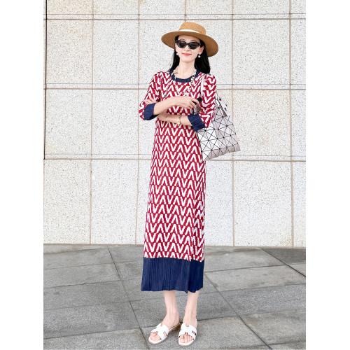 韓女士2025夏日新款巨顯瘦穿搭褶皺連衣裙印花氣質漂亮長裙