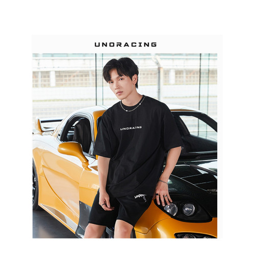 UNORACING短袖男t恤衫2025夏季新款純棉衣服植絨寬松上衣正肩百搭