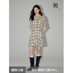 「婭可家」巴洛克幻想 襯衫連衣裙女夏季氣質度假格子設計感短裙