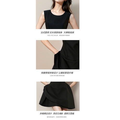 赫本風連衣裙女夏法式小黑裙禮服小個子巨好看減齡掐腰裙簡單大方