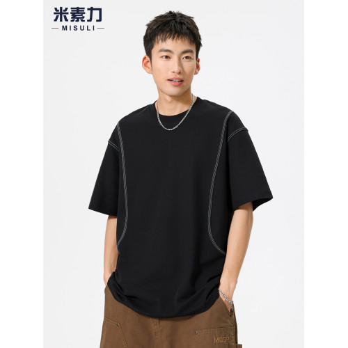 ins潮牌痞帥百搭涼感男t恤短袖高級輕奢設計感男士衣服圓領體恤衫