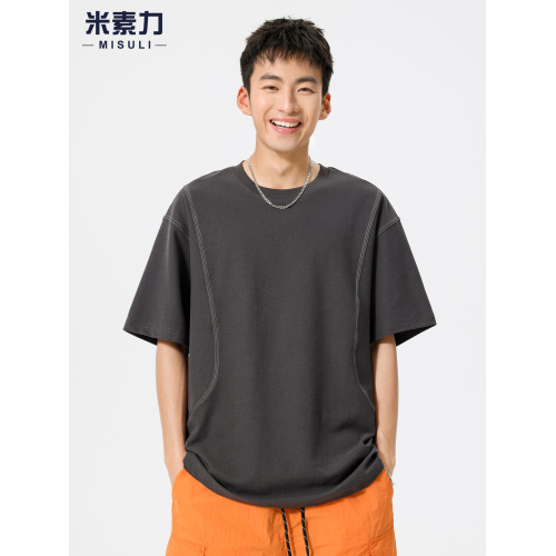 ins潮牌痞帥百搭涼感男t恤短袖高級輕奢設計感男士衣服圓領體恤衫