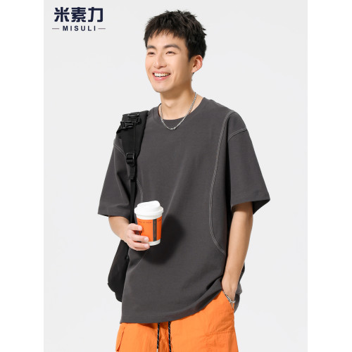 ins潮牌痞帥百搭涼感男t恤短袖高級輕奢設計感男士衣服圓領體恤衫