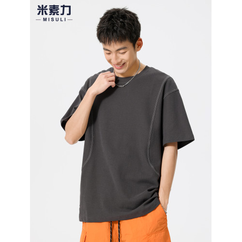 ins潮牌痞帥百搭涼感男t恤短袖高級輕奢設計感男士衣服圓領體恤衫