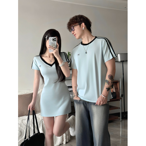 美式情侶裝一 衣一裙純欲辣妹風短裙女夏季新款潮流百搭短袖男t恤