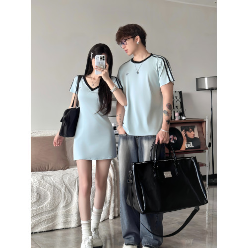美式情侶裝一 衣一裙純欲辣妹風短裙女夏季新款潮流百搭短袖男t恤